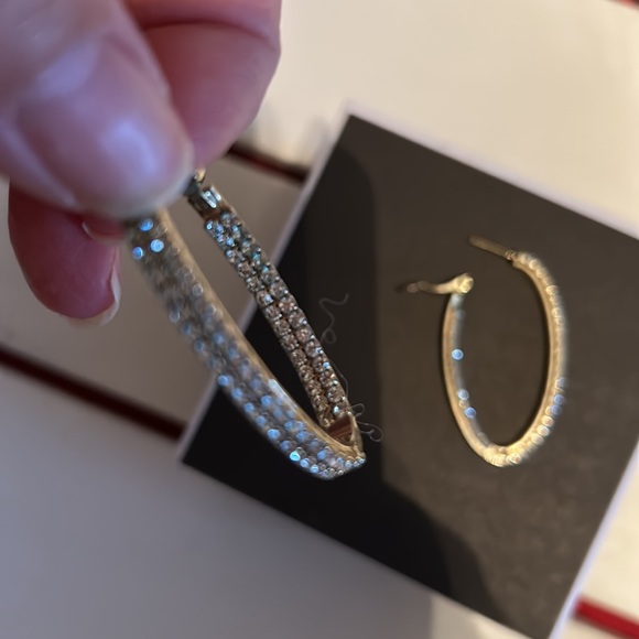 GOLD plated oval hoop earrings with crystals - Picture 5 of 6